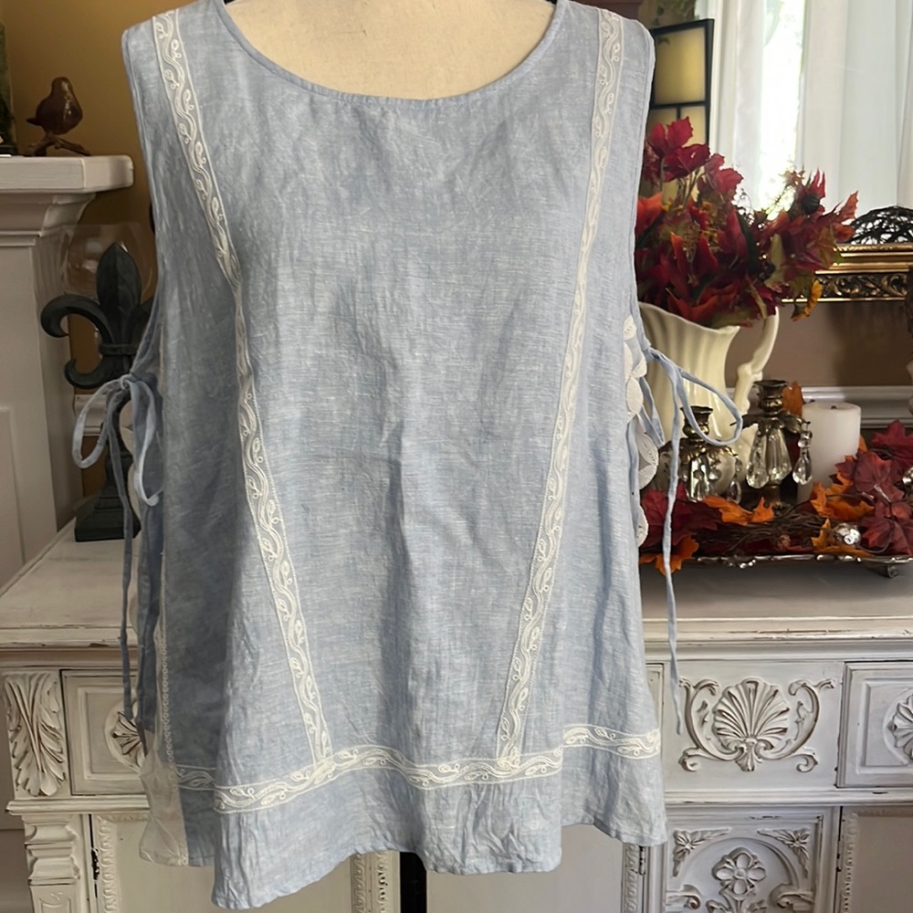 NWNT RELISHED LIGHT BLUE LACE TRIMMED COTTON TOP